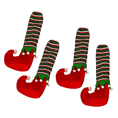 HUIKJI 4 Stück gestreifte Elfen-Tischbeinabdeckung, Abendessentisch-Beinschutz, Socken, Strumpf-Hausschuhe, rutschfester Stoff, Cartoon-Stuhlfüße, Weihnachtsdekoration, rot, 17 x 41,4 cm von HUIKJI