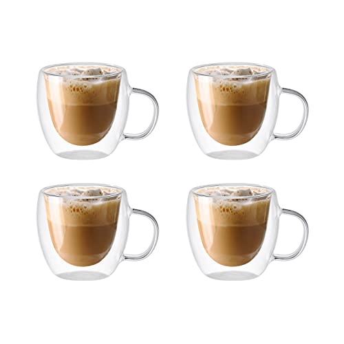 Doppelwandige Glas-Kaffeetassen, 150 ml, isolierte Glas-Kaffeetasse mit Griff, transparente Tassen für Americano, Latte, Getränke, Cappuccinos, Espressotassen von KKPW