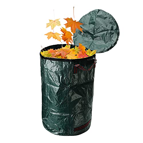 HUIKJI Gartenabfallsack mit Deckel, wiederverwendbar, strapazierfähig, für Gartenabfälle, mit 4 Griffen zur sicheren Aufbewahrung von Gartenabfällen, 100 l von HUIKJI