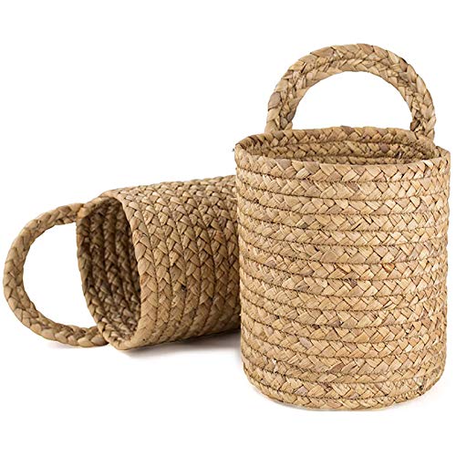 HUIKJI Hängekörbe aus Wasserhyazinthe, handgewebte Körbe für Pflanzen und Zubehör, zum Aufhängen an der Wand, kleine Aufbewahrungskörbe, natürliche Seeunkrautkörbe, Garten-Pflanzkörbe, 2 Stück HUIKJI Hängekörbe aus Wasserhyazinthe, handgewebte Körbe für Pflanzen und Zubehör, zum Aufhängen an der Wand, kleine Aufbewahrungskörbe, natürliche Seeunkrautkörbe, Garten-Pflanzkörbe, 2 Stück von HUIKJI