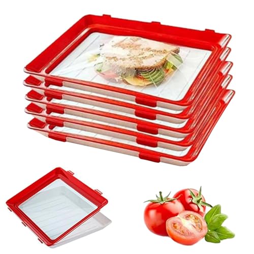 HUIKUANGEU Aufschnittboxen für Kühlschrank,5 Stück Food Preservation Tray,Wiederverwendbares Einmachtablett,Aufschnittbox Stapelbar,Wurst Aufbewahrung Kühlschrank,Frischhaltetablett,für Kühlschrank von HUIKUANGEU