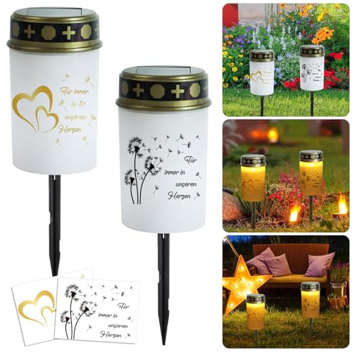 HUIKUANGEU Grabkerze,2 Stück Solar LED Grablicht,Grableuchte,Friedhofskerze Solarbetrieben,Grablicht Solar,Grablichter,Friedhofskerzen,Grablaterne Solar,für Friedhof,Urnengrab von HUIKUANGEU