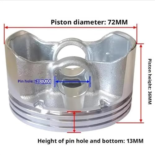 HUILA GB200 KOLBENSATZ 68 MM 70 mm 72 MM for GB225 8.5HP 9.5HP 200CC 224CC BENZINMOTOR PINNE AUßENBORD Ring Clips PIN Montage(Dia.72XH36mm GB225) von HUILA
