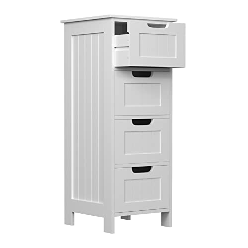 Badezimmerschrank aus Holz mit 4 Schubladen, weiß, freistehender Küchenschrank, 30 x 30 x 82 cm von HUIMOZ