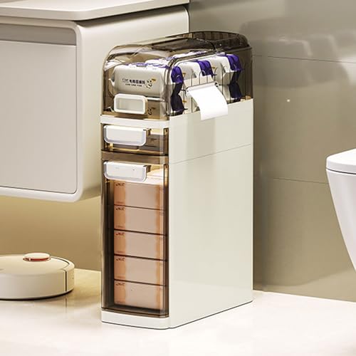 HUIMOZ 18 cm schmaler Aufbewahrungsschrank für kleine Räume. Wasserdichter Badezimmer-Unterschrank mit Schubladen und Toilettenpapierhalter von HUIMOZ