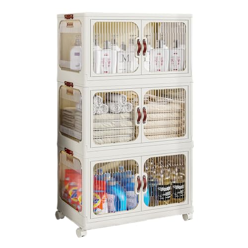 HUIMOZ 3-stöckige Aufbewahrungsbehälter aus Kunststoff, zusammenklappbare, stapelbare, transparente Vitrine mit Türen und Rädern, zusammenklappbare Aufbewahrungsboxen und Aufbew HUIMOZ 3-stöckige Aufbewahrungsbehälter aus Kunststoff, zusammenklappbare, stapelbare, transparente Vitrine mit Türen und Rädern, zusammenklappbare Aufbewahrungsboxen und Aufbew von HUIMOZ