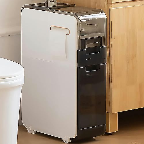 HUIMOZ 4-stöckiger Badezimmer-Unterschrank mit stapelbaren Schubladen, rollenden Lenkrollen, schmale vertikale Kommode zur platzsparenden Aufbewahrung von Toilettenpapier und Ba von HUIMOZ