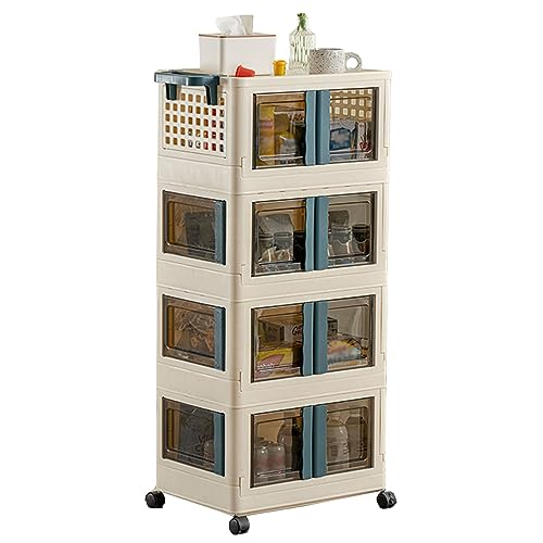 HUIMOZ 4-stöckiger Badezimmerschrank mit 4 Schubladen und Rollen, freistehender schmaler Hochschrank mit transparentem Organizerfach für Wohnzimmer, Schlafzimmer von HUIMOZ