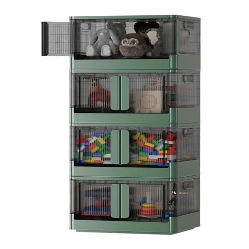 HUIMOZ Aufbewahrungsschrank aus Kunststoff mit Deckel, zusammenklappbarer Aufbewahrungsbehälter mit Rädern, Faltbare, stapelbare Aufbewahrungsbox mit Doppeltüren, für Zuhause, B von HUIMOZ