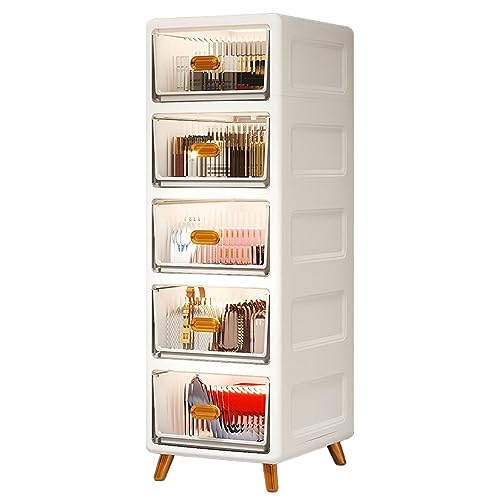 HUIMOZ Aufbewahrungsschrank mit 5 durchsichtigen Schubladen, 5-stöckiger Küchen-Aufbewahrungsschrank mit Tür, Schrank, Sideboard, Organizer-Schrank für Wohnzimmer, Badezimmer, W von HUIMOZ
