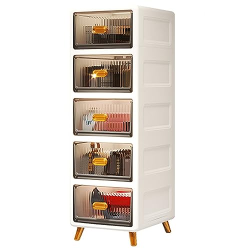 HUIMOZ Aufbewahrungsschrank mit 5 durchsichtigen Schubladen, 5-stöckiger Küchen-Aufbewahrungsschrank mit Tür, Schrank, Sideboard, Organizer-Schrank für Wohnzimmer, Badezimmer, W von HUIMOZ