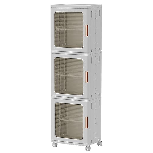 HUIMOZ Badezimmer-Unterschrank, Medienaufbewahrungsschrank, transparenter Vitrinenschrank mit verstellbaren Regalen und Rollen für Küche/Schlafzimmer/Flur/Wohnzimmer, weiß von HUIMOZ