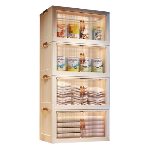 HUIMOZ Faltbare Aufbewahrungsbox mit Türen, durchsichtige, zusammenklappbare Aufbewahrungsbehälter aus Kunststoff mit Deckel – einfach zu montieren, großer, stapelbarer Schrank- von HUIMOZ