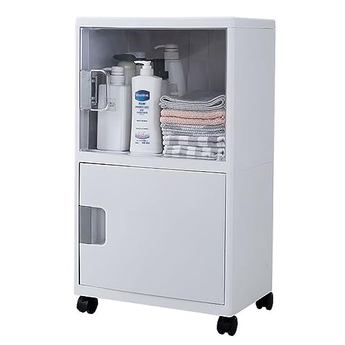HUIMOZ Glasvitrine mit Rollen und Schubladen, Badezimmer-Aufbewahrungsschränke, bodenstehendes Bücherregal für Schlafzimmer, Wohnzimmer, Küche, Speisekammer, Home Office von HUIMOZ