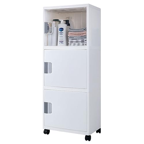 HUIMOZ Glasvitrine mit Rollen und Schubladen, Badezimmer-Aufbewahrungsschränke, bodenstehendes Bücherregal für Schlafzimmer, Wohnzimmer, Küche, Speisekammer, Home Office von HUIMOZ