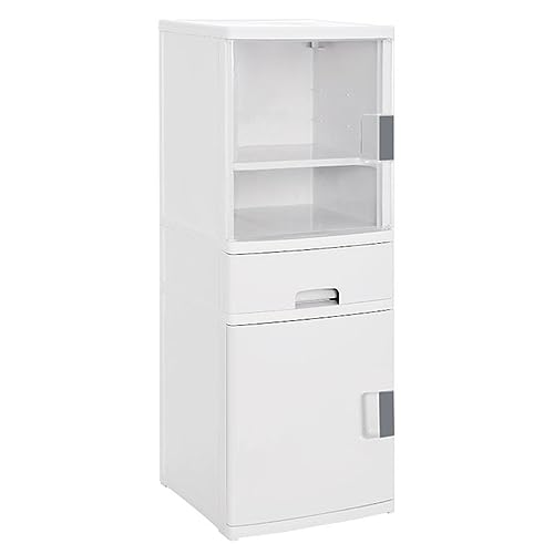HUIMOZ Glasvitrine mit Tür und Schubladen, Vitrinenschrank, bodenstehendes Bücherregal für Badezimmer, Schlafzimmer, Wohnzimmer, Küche, Speisekammer, Home Office von HUIMOZ