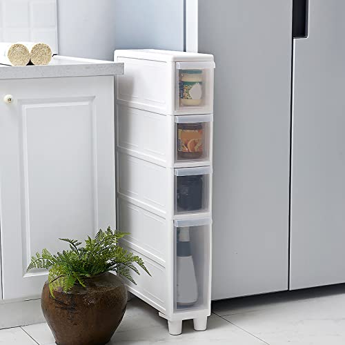 HUIMOZ Hoher Badezimmer-Aufbewahrungsschrank mit 4 durchsichtigen Schubladen, schmaler vertikaler Kommodenturm auf Rollen, kein Zusammenbau erforderlich, 14 cm/22 cm Breite HUIMOZ Hoher Badezimmer-Aufbewahrungsschrank mit 4 durchsichtigen Schubladen, schmaler vertikaler Kommodenturm auf Rollen, kein Zusammenbau erforderlich, 14 cm/22 cm Breite von HUIMOZ
