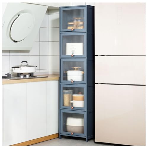 HUIMOZ Hoher Grauer Lagerschrank mit 5 Ebenen und Türen – Vielseitiger Organizer für Küche, Badezimmer, Wohnzimmer, 30 x 106 cm – Stilvolle, platzsparende Lösung von HUIMOZ