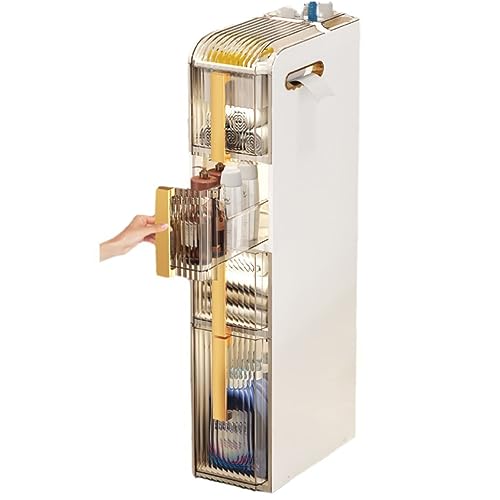 HUIMOZ Kleiner Badezimmer-Aufbewahrungsschrank, freistehender Seitenschrank, Fugenregal, Handtuch-Organizer-Halter mit durchsichtigen Schubladen und Rollen für Bad- und Küchenzu von HUIMOZ
