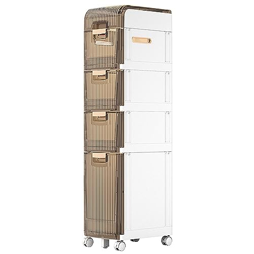 HUIMOZ Kleiner Badezimmer-Aufbewahrungsschrank, freistehender Seitenschrank, Fugenregal, Handtuch-Organizer-Halter mit durchsichtigen Schubladen und Rollen für Toilettenpapier, von HUIMOZ
