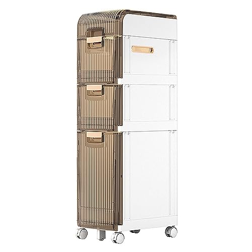 HUIMOZ Kleiner Badezimmer-Aufbewahrungsschrank, freistehender Seitenschrank, Fugenregal, Handtuch-Organizer-Halter mit durchsichtigen Schubladen und Rollen für Toilettenpapier, von HUIMOZ