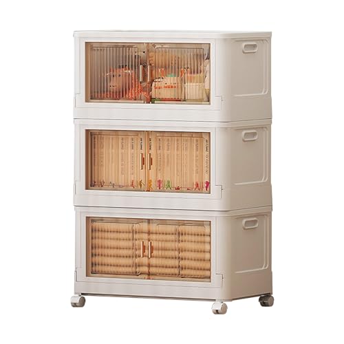 HUIMOZ Kunststoff-Aufbewahrungsbehälter, stapelbare Aufbewahrungsbehälter mit Rädern und Deckel, zusammenklappbare Aufbewahrungsboxen für Schrankorganisation und Aufbewahrung, z von HUIMOZ