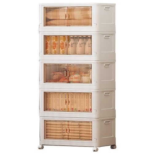HUIMOZ Kunststoff-Aufbewahrungsbehälter, stapelbare Aufbewahrungsbehälter mit Rädern und Deckel, zusammenklappbare Aufbewahrungsboxen für Schrankorganisation und Aufbewahrung, z von HUIMOZ