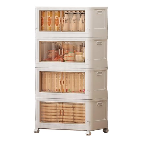HUIMOZ Kunststoff-Aufbewahrungsbehälter, stapelbare Aufbewahrungsbehälter mit Rädern und Deckel, zusammenklappbare Aufbewahrungsboxen für Schrankorganisation und Aufbewahrung, z von HUIMOZ