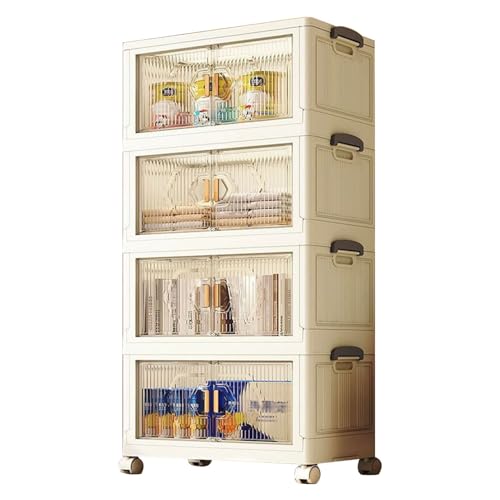 HUIMOZ Lagerbehälter mit Deckel, stapelbare Kunststoffbehälter, zusammenklappbare Aufbewahrungsbox, Lagerschrank mit Tür, weiße Schrank-Organizer für die Organisation von HUIMOZ