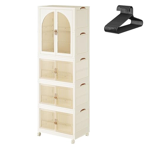 HUIMOZ Lagerschrank, transparente Vitrine, Küchenvorratsschrank mit Türen und Rädern, hohe Kunststoffschränke für Schlafzimmer, Badezimmer, Esszimmer, Büro, weiß von HUIMOZ