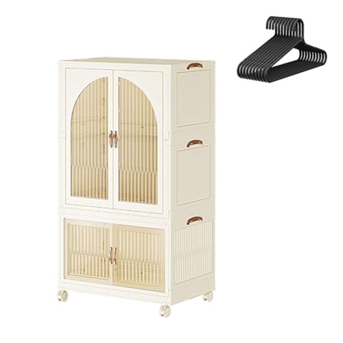 HUIMOZ Lagerschrank, transparente Vitrine, Küchenvorratsschrank mit Türen und Rädern, hohe Kunststoffschränke für Schlafzimmer, Badezimmer, Esszimmer, Büro, weiß von HUIMOZ
