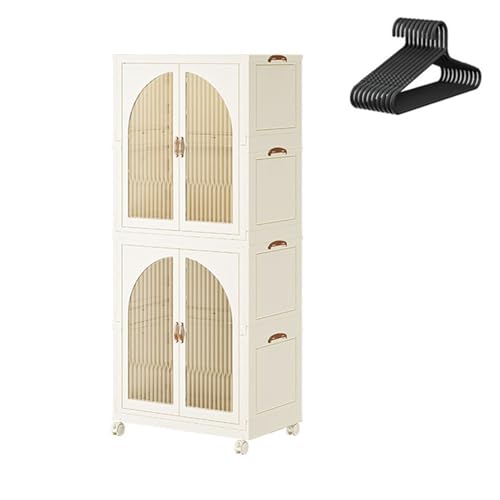 HUIMOZ Lagerschrank, transparente Vitrine, Küchenvorratsschrank mit Türen und Rädern, hohe Kunststoffschränke für Schlafzimmer, Badezimmer, Esszimmer, Büro, weiß von HUIMOZ