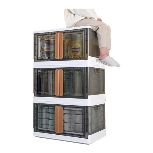 HUIMOZ Lagerschrank mit Deckel, stapelbare Lagerbehälter mit Rädern für Schrank-Organizer, zusammenklappbare Kunststoff-Aufbewahrungsboxen, zusammenklappbare Aufbewahrungsbehält von HUIMOZ