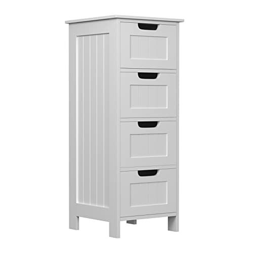 HUIMOZ Moderner weißer Badezimmerschrank mit 4 Schubladen für Wohnzimmer, Küche und Flur, platzsparende Kommode (30 x 30 x 82 cm) von HUIMOZ