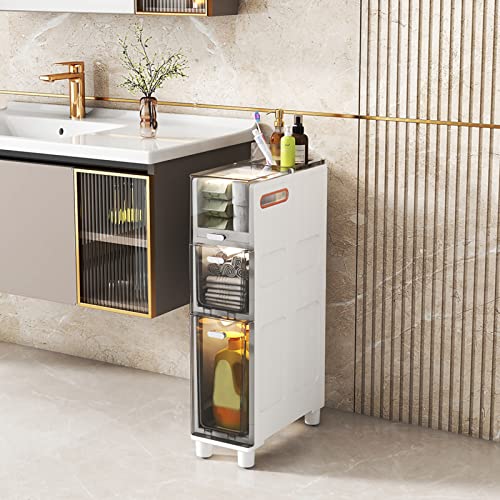 HUIMOZ Schlanker Badezimmer-Hochschrank aus Kunststoff mit 5 Schubladen und Rollen. Platzsparende Aufbewahrungslösung für kleine Räume und Toilettenpapier von HUIMOZ