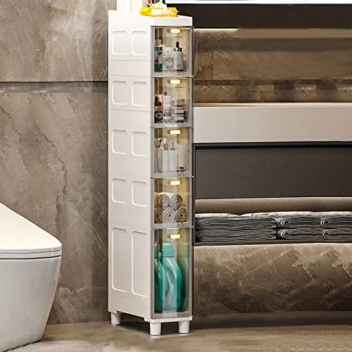 HUIMOZ Schlanker Badezimmer-Unterschrank mit 5 Ebenen, mit Kunststoffschubladen und Rollen. Schmaler, hoher Aufbewahrungsturm für kleine Räume und Lücken von HUIMOZ