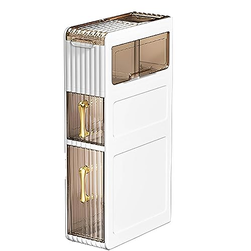 HUIMOZ Schlanker weißer Badezimmerschrank – Eckunterschrank mit 2-stufigem Design für kleine Räume. Idealer Toilettenpapierhalter und kompakte Nizer-Lösungen von HUIMOZ