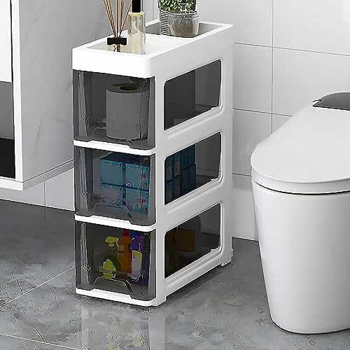 HUIMOZ Schmaler, freistehender Badezimmer-Unterschrank mit stapelbaren Schubladen und Rollen – vertikale Aufbewahrungslösung für Toilettenpapier und wichtige Dinge, platzsparend von HUIMOZ