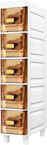 HUIMOZ Schmaler Eck-Badezimmerschrank mit durchsichtigen Schubladen und Rollen, Braun, 5 Etagen von HUIMOZ
