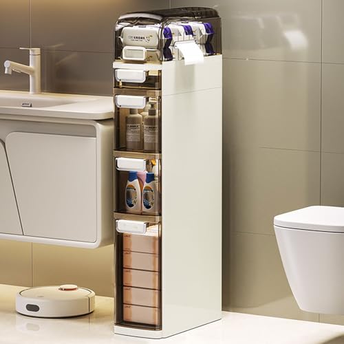 HUIMOZ Schmaler Küchenschrank für kleine Räume. Schmaler Badezimmer-Aufbewahrungsschrank mit Schubladen und Toilettenpapierhalter. Wasserdichter Unterschrank für 18 cm große Räu von HUIMOZ