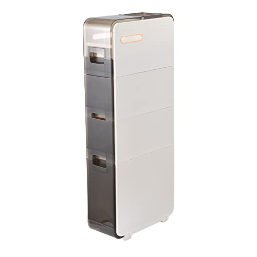 HUIMOZ Schmaler Toiletten-Unterschrank mit durchsichtigen Schubladen und Rädern. Freistehende schmale Kommode für kleine Räume. Badezimmerturm mit 2/3/4 Ebenen. von HUIMOZ