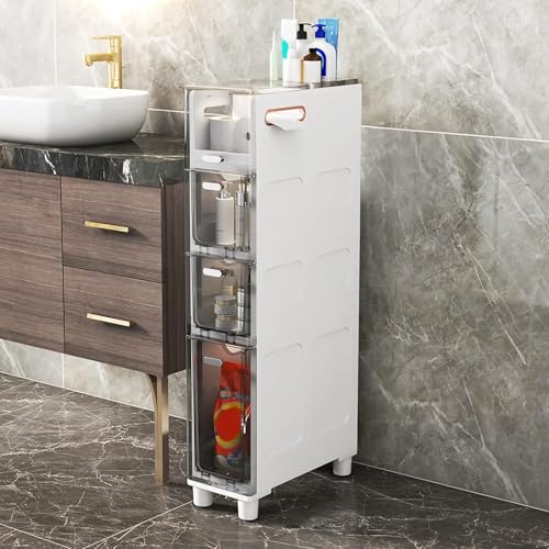 HUIMOZ Schmaler Toilettenschrank mit 5 Ebenen, transparenten Türen und Rollen. Stabiler, schmaler Kommodenturm für Badezimmer, Schlafzimmer, Eingangsbereich. Keine Montage erfor HUIMOZ Schmaler Toilettenschrank mit 5 Ebenen, transparenten Türen und Rollen. Stabiler, schmaler Kommodenturm für Badezimmer, Schlafzimmer, Eingangsbereich. Keine Montage erfor von HUIMOZ