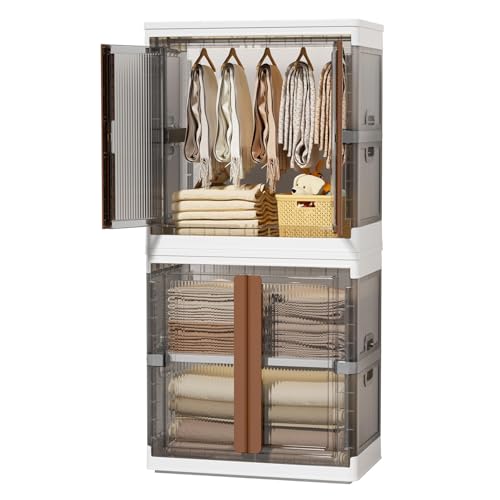 HUIMOZ Schrank-Organizer und -Aufbewahrung, zusammenklappbare Kleideraufbewahrung aus Kunststoff für das Schlafzimmer, stapelbare Schrankregale, Kleiderschrank-Organizer-Aufbewa von HUIMOZ