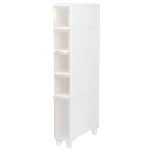 HUIMOZ Vertikaler Badezimmer-Aufbewahrungsschrank mit 4 durchsichtigen Schubladen und Rollen. Schmaler, freistehender Kommodenturmwagen. Schmales Design. 14 cm/22 cm Breite von HUIMOZ