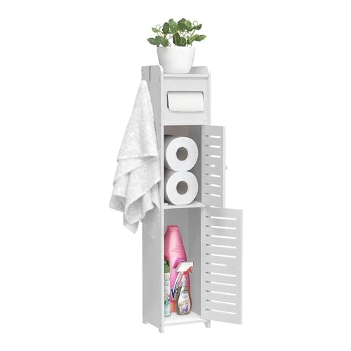 HUIMOZ Wasserdichter, freistehender, schmaler Badezimmerschrank, Vorratsschrank für Toilettenpapier, Shampoo, Küche und Büro, Schwarz (15 x 17 x 80 cm) von HUIMOZ