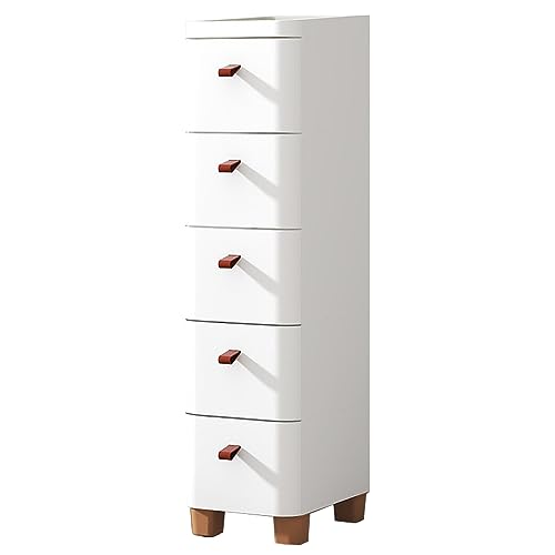 HUIMOZ Weißer 5-stöckiger Kleiner Eck-Unterschrank für Badezimmer mit 5 Schubladen und Rollen, schmaler Organizer-Toilettenpapierschrank, Starke Tragfähigkeit von HUIMOZ