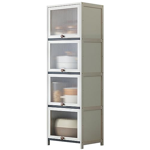 HUIMOZ Weißer Aufbewahrungsschrank mit natürlicher Bambustür und Schubladen, multifunktionaler Bambusschrank, Akzentschrank für Wohnzimmer, Schlafzimmer, Home Office, Küche von HUIMOZ
