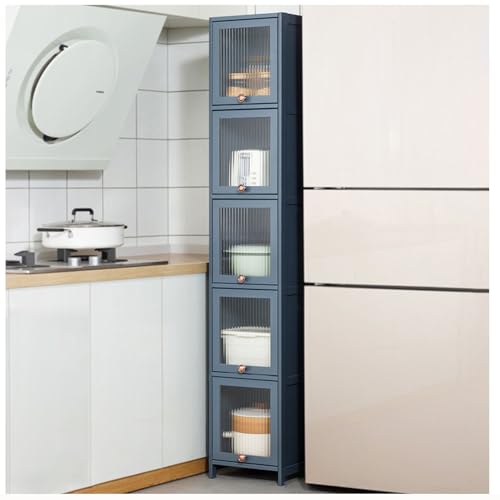 Hoher, Grauer Lagerschrank mit 5 Ebenen und Türen für Küche, Bad und Wohnzimmer – Stilvolles, platzsparendes Design von Nizer, 30 × 106 cm und vielseitige Lagerlösung von HUIMOZ