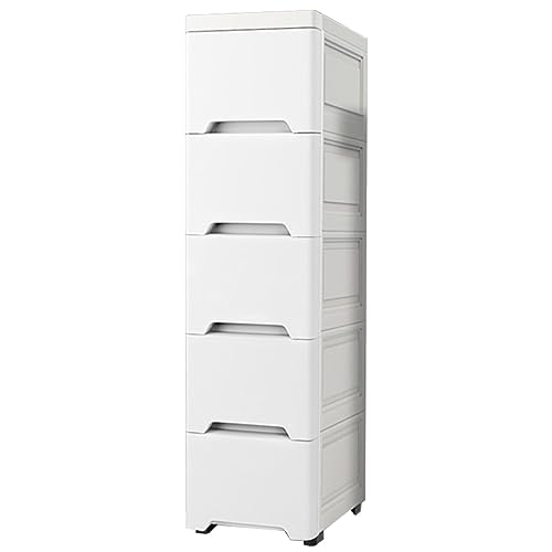 Lagerschrank mit 5 Ebenen, freistehender schmaler Akzentschrank mit Schubladen und Rollen, zusätzliche Sideboards aus Kunststoff für Schlafzimmer, Küchenzubehör, Home Off Lagerschrank mit 5 Ebenen, freistehender schmaler Akzentschrank mit Schubladen und Rollen, zusätzliche Sideboards aus Kunststoff für Schlafzimmer, Küchenzubehör, Home Off von HUIMOZ