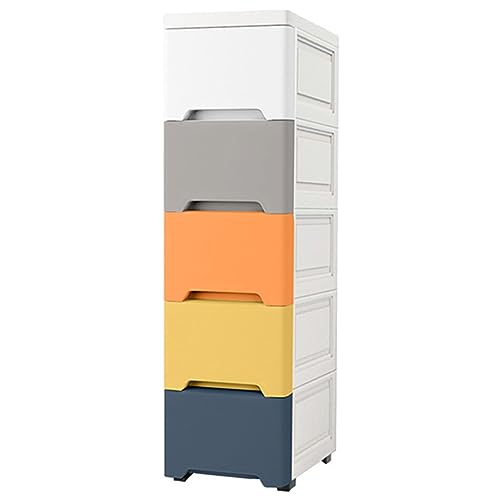 Lagerschrank mit 5 Ebenen, freistehender schmaler Akzentschrank mit Schubladen und Rollen, zusätzliche Sideboards aus Kunststoff für Schlafzimmer, Küchenzubehör, Home Off von HUIMOZ